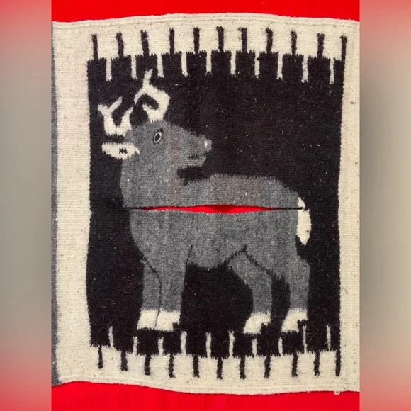 Vintage Peruvian Reindeer Alpaca Wool Small Rug